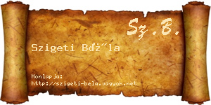 Szigeti Béla névjegykártya